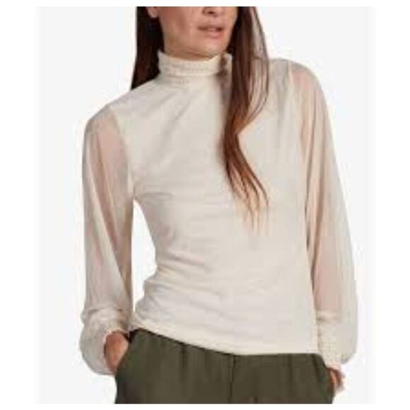 NWT Sanctuary Womens Smocked Mock NeckTop Cream sz Medium - Picture 1 of 9